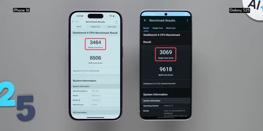 Samsung Galaxy S25 vs iPhone 16: Which Flagship Should You Buy in 2025? 15 Samsung Galaxy S25 vs iPhone 16 Benchmark 1